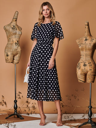Spot Print Chiffon Maxi Dress, Navy Spot