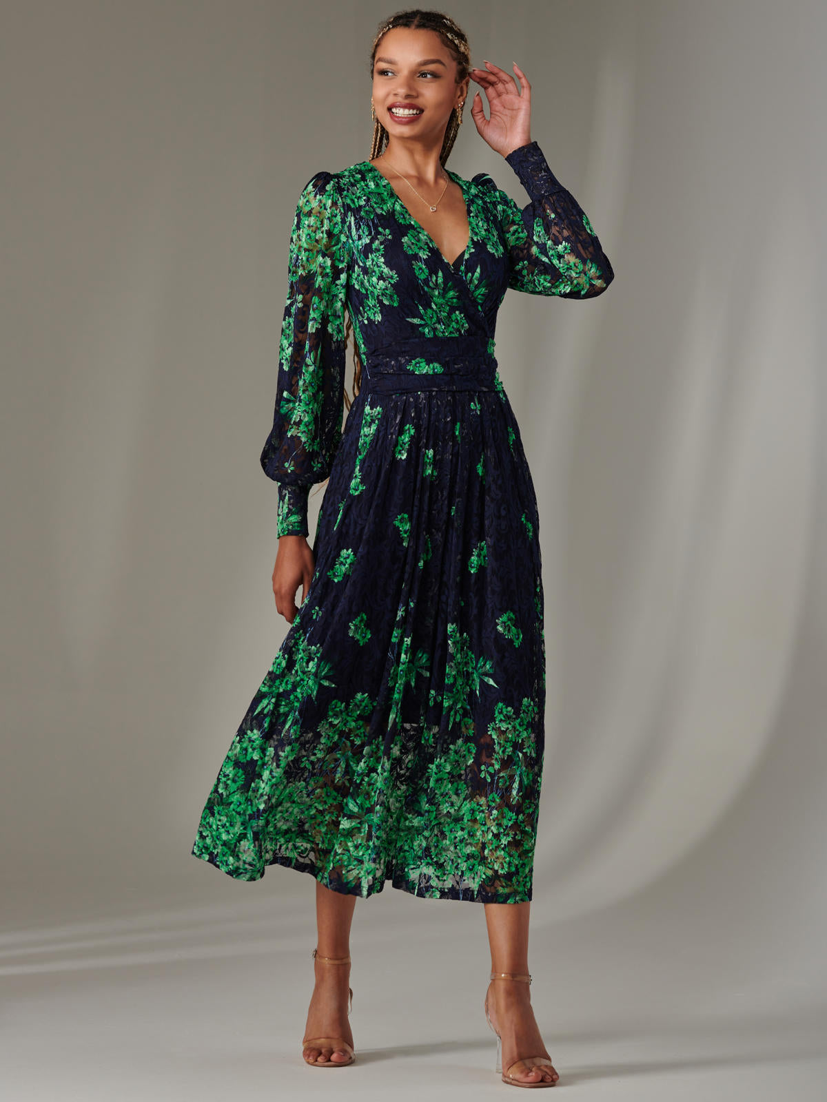 Dalia Symmetrical Print Lace Maxi Dress, Green Floral – Jolie Moi