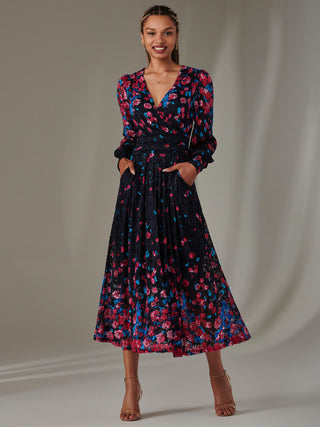 Dalia Symmetrical Print Lace Maxi Dress, Pink Multi – Jolie Moi Retail