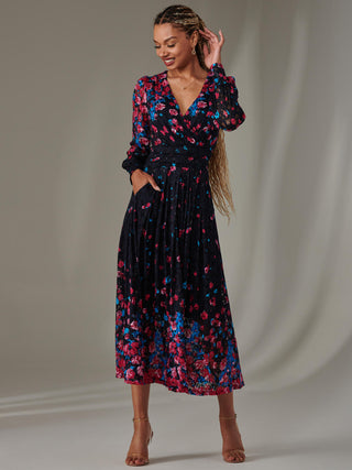 Dalia Symmetrical Print Lace Maxi Dress, Pink Multi