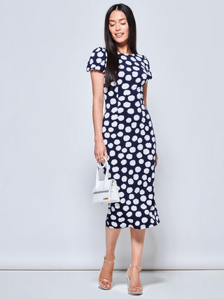 Short Sleeve Jersey Bodycon Midi Dress, Navy Polka Dot – Jolie Moi Retail Short Sleeve Jersey Bodycon Midi Dress, Navy Polka Dot – Jolie Moi Retail