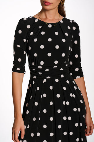 3/4 Sleeve Midi Swing Jersey Dress, Black Spot