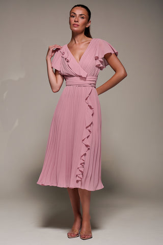 Chiffon Pleated Ruffle Midi Dress, Dusty Pink Jolie Moi Retail Chiffon Pleated Ruffle Midi Dress, Dusty Pink Jolie Moi Retail