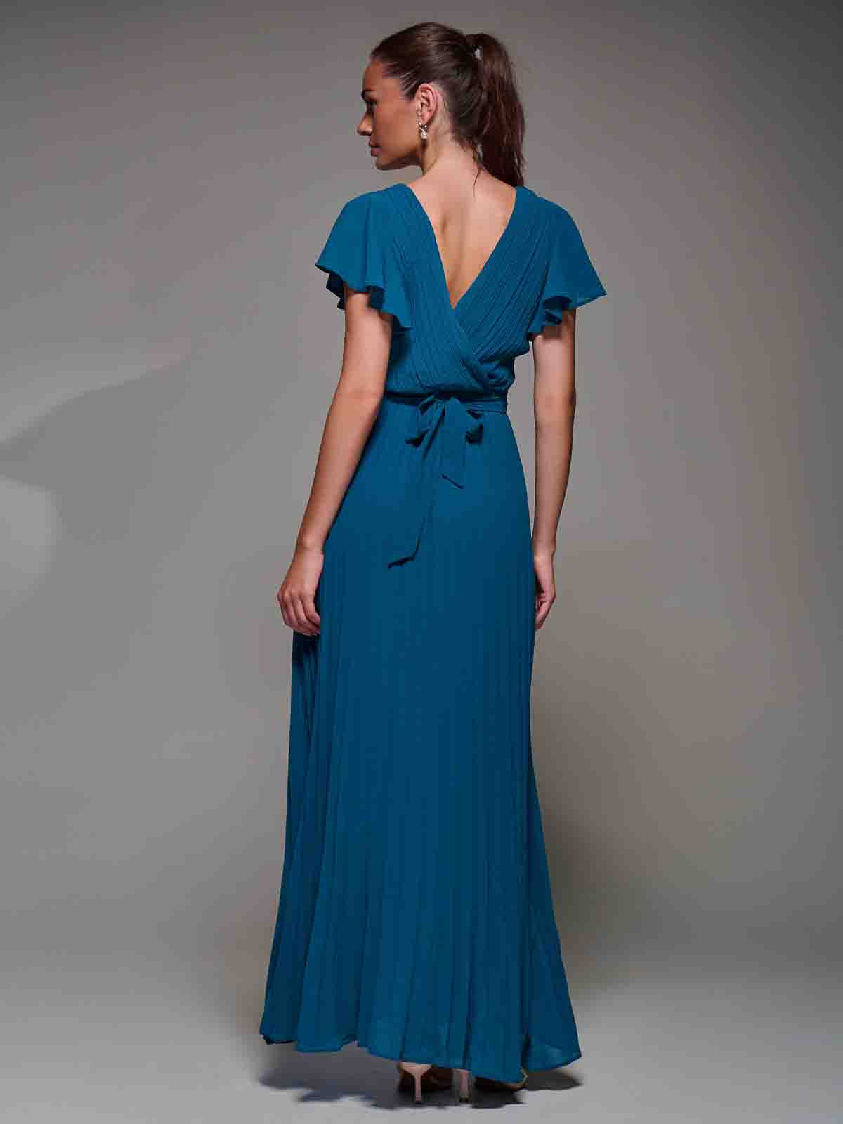 Pleated Frill Detail Chiffon Maxi Dress, Teal – Jolie Moi Retail