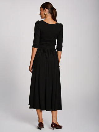 3/4 Sleeve Modal Viscose Midi Dress,Black