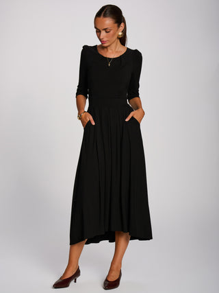 3/4 Sleeve Modal Viscose Midi Dress,Black