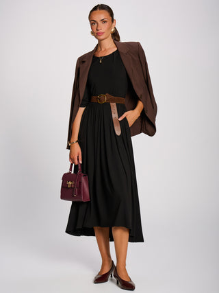 3/4 Sleeve Modal Viscose Midi Dress,Black