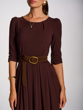 3/4 Sleeve Modal Viscose Midi Dress, Brown