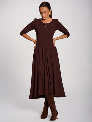 3/4 Sleeve Modal Viscose Midi Dress, Brown