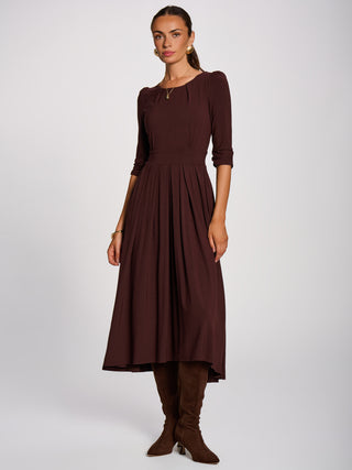 3/4 Sleeve Modal Viscose Midi Dress, Brown