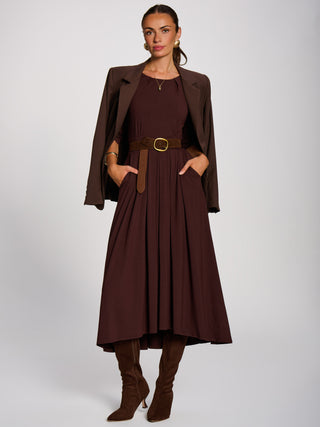 3/4 Sleeve Modal Viscose Midi Dress, Brown