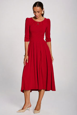 3/4 Sleeve Modal Viscose Midi Dress, Red