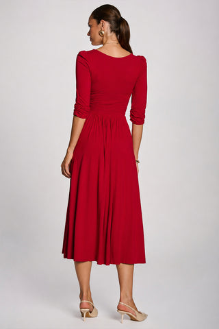 3/4 Sleeve Modal Viscose Midi Dress, Red