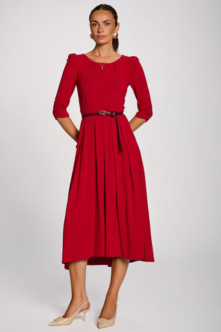3/4 Sleeve Modal Viscose Midi Dress, Red
