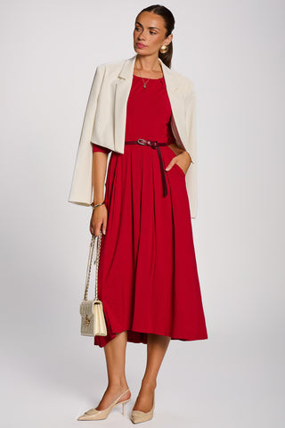3/4 Sleeve Modal Viscose Midi Dress, Red