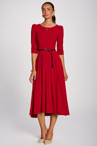 3/4 Sleeve Modal Viscose Midi Dress, Red