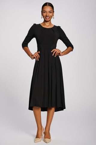 3/4 Sleeve Plain Jersey Midi Dress, Black