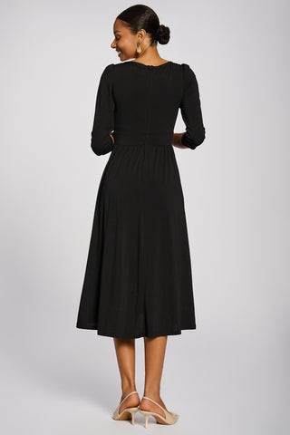 3/4 Sleeve Plain Jersey Midi Dress, Black