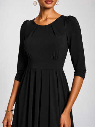 3/4 Sleeve Plain Jersey Midi Dress, Black