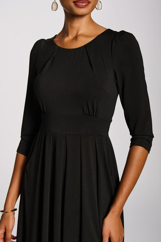 3/4 Sleeve Plain Jersey Midi Dress, Black
