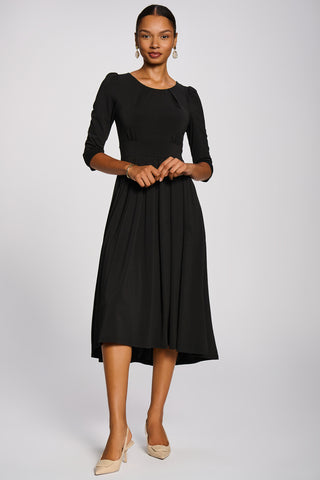 3/4 Sleeve Plain Jersey Midi Dress, Black