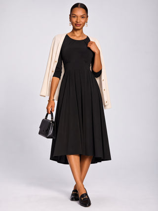 3/4 Sleeve Plain Jersey Midi Dress, Black