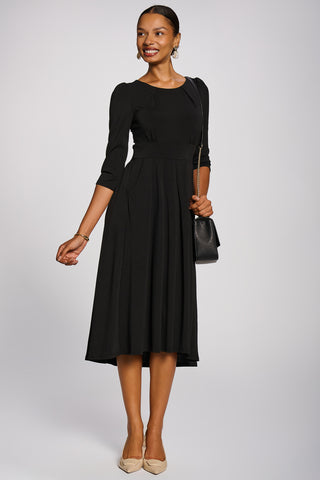 3/4 Sleeve Plain Jersey Midi Dress, Black