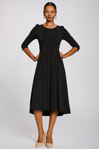 3/4 Sleeve Plain Jersey Midi Dress, Black