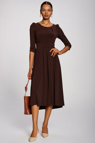 3/4 Sleeve Plain Jersey Midi Dress, Brown