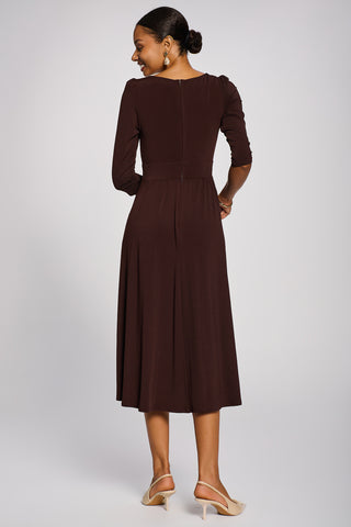 3/4 Sleeve Plain Jersey Midi Dress, Brown