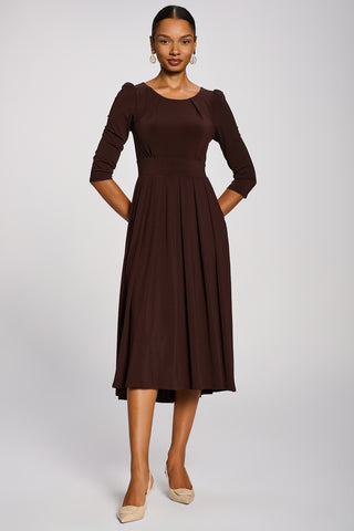 3/4 Sleeve Plain Jersey Midi Dress, Brown