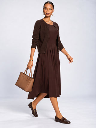3/4 Sleeve Plain Jersey Midi Dress, Brown