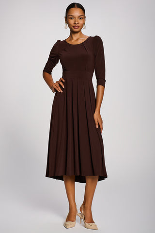 3/4 Sleeve Plain Jersey Midi Dress, Brown