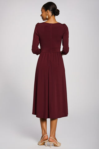 3/4 Sleeve Plain Jersey Midi Dress, Burgundy