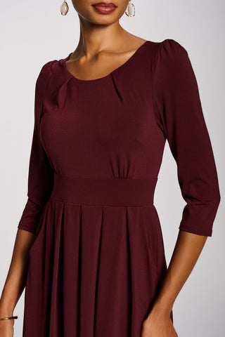 3/4 Sleeve Plain Jersey Midi Dress, Burgundy
