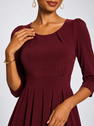 3/4 Sleeve Plain Jersey Midi Dress, Burgundy
