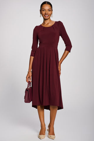3/4 Sleeve Plain Jersey Midi Dress, Burgundy