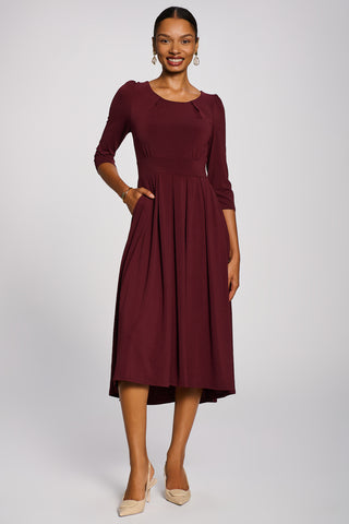 3/4 Sleeve Plain Jersey Midi Dress, Burgundy