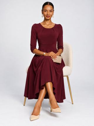3/4 Sleeve Plain Jersey Midi Dress, Burgundy