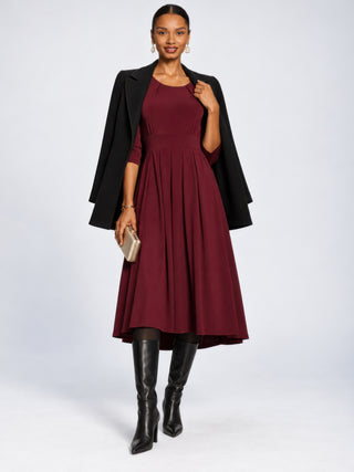 3/4 Sleeve Plain Jersey Midi Dress, Burgundy