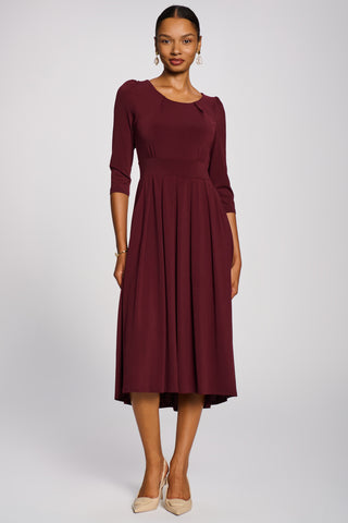 3/4 Sleeve Plain Jersey Midi Dress, Burgundy