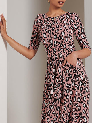 Jolie Moi Animal Print Sleeved Jersey Dress, Mauve
