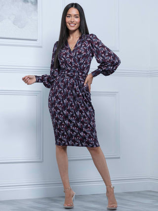 Jolie Moi Danielle Long Sleeve Dress, Navy Floral