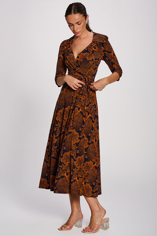 Wrap Front Jersey Maxi Dress, Navy Floral