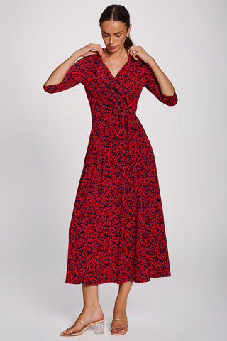 Wrap Front Jersey Maxi Dress, Red Abstract