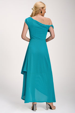 Textured Asymmetric One Shoulder Maxi Dress, Blue