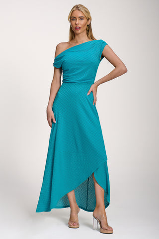 Textured Asymmetric One Shoulder Maxi Dress, Blue