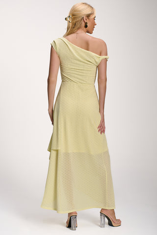 Textured Asymmetric One Shoulder Maxi Dress, Butter Yellow