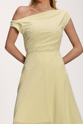Textured Asymmetric One Shoulder Maxi Dress, Butter Yellow