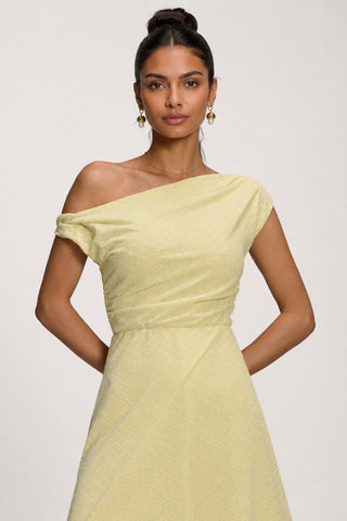 Textured Asymmetric One Shoulder Maxi Dress, Butter Yellow